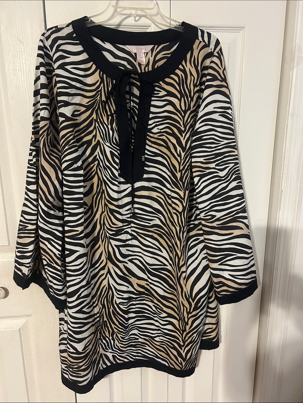 Zebra Print Tunic Top with Black Trim. Size 22/24